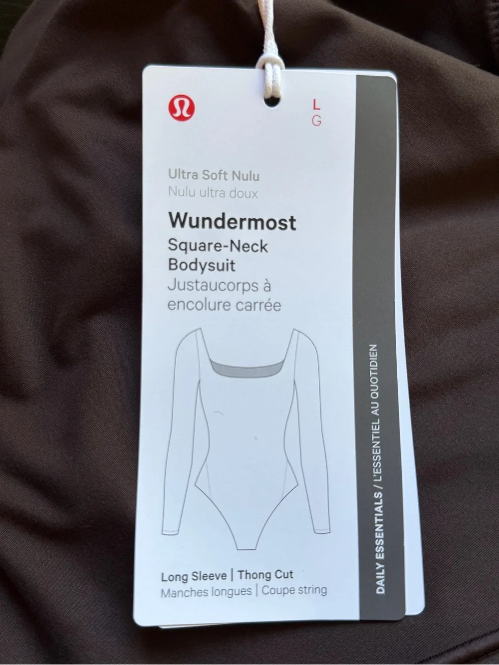NWT Lululemon Wundermost Square-Neck Bodysuit - Espresso Brown Nulu Sz L
